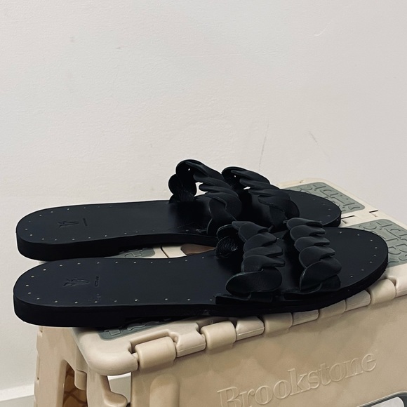 Frye Azalea Black Leather Braid Slide Flat Sandals Size 8.5 - Picture 4 of 5